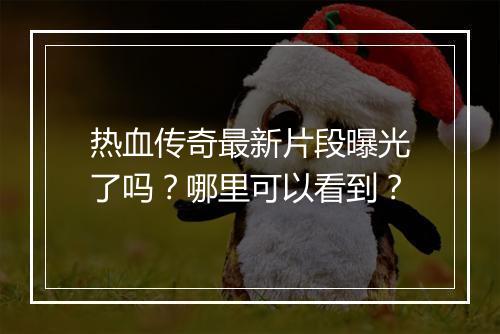 热血传奇最新片段曝光了吗？哪里可以看到？