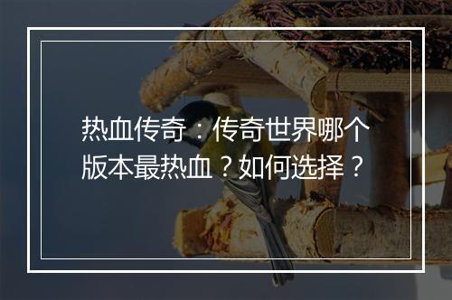 热血传奇：传奇世界哪个版本最热血？如何选择？