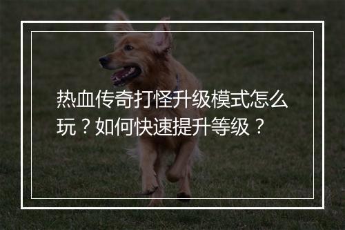 热血传奇打怪升级模式怎么玩？如何快速提升等级？