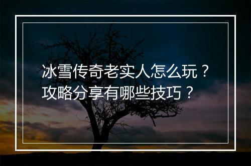 冰雪传奇老实人怎么玩？攻略分享有哪些技巧？