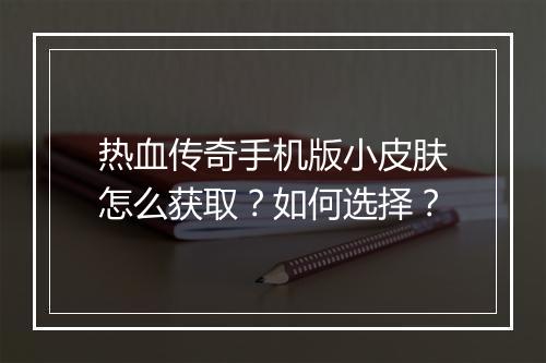 热血传奇手机版小皮肤怎么获取？如何选择？