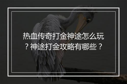 热血传奇打金神途怎么玩？神途打金攻略有哪些？