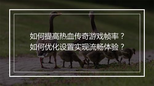 如何提高热血传奇游戏帧率？如何优化设置实现流畅体验？