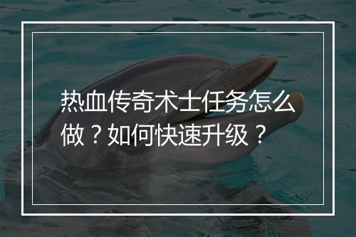 热血传奇术士任务怎么做？如何快速升级？