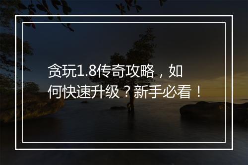 贪玩1.8传奇攻略，如何快速升级？新手必看！
