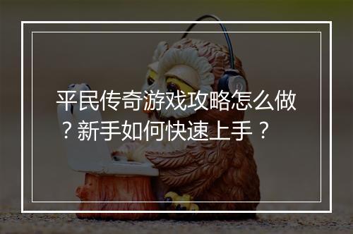 平民传奇游戏攻略怎么做？新手如何快速上手？