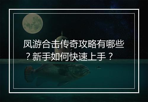 凤游合击传奇攻略有哪些？新手如何快速上手？