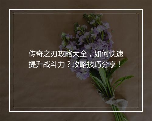 传奇之刃攻略大全，如何快速提升战斗力？攻略技巧分享！