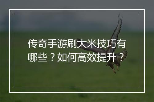 传奇手游刷大米技巧有哪些？如何高效提升？