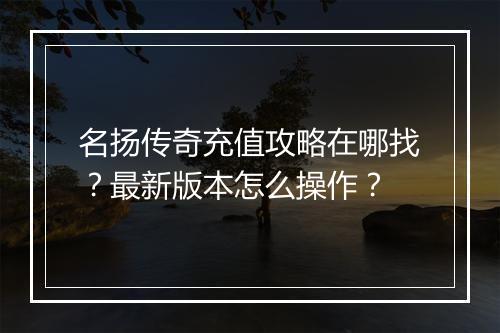名扬传奇充值攻略在哪找？最新版本怎么操作？