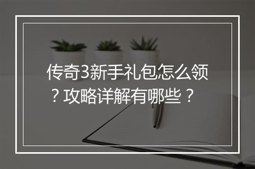 传奇3新手礼包怎么领？攻略详解有哪些？