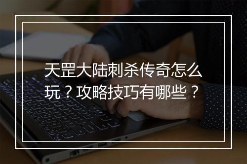 天罡大陆刺杀传奇怎么玩？攻略技巧有哪些？
