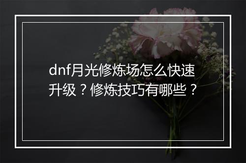 dnf月光修炼场怎么快速升级？修炼技巧有哪些？