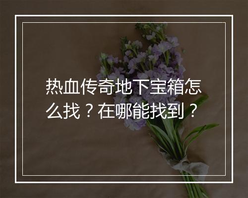 热血传奇地下宝箱怎么找？在哪能找到？