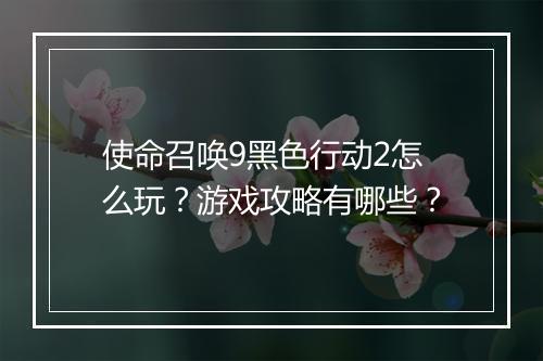 使命召唤9黑色行动2怎么玩？游戏攻略有哪些？