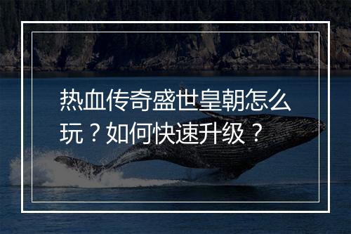 热血传奇盛世皇朝怎么玩？如何快速升级？