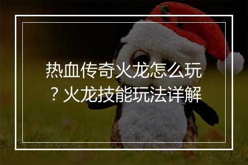 热血传奇火龙怎么玩？火龙技能玩法详解