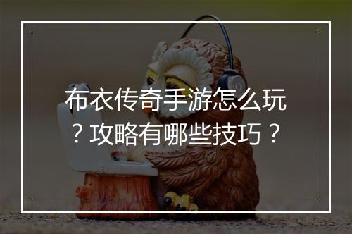 布衣传奇手游怎么玩？攻略有哪些技巧？