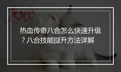 热血传奇八合怎么快速升级？八合技能提升方法详解