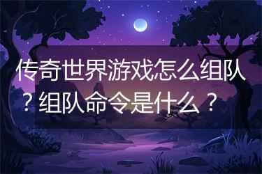 传奇世界游戏怎么组队？组队命令是什么？