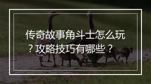 传奇故事角斗士怎么玩？攻略技巧有哪些？