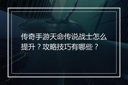 传奇手游天命传说战士怎么提升？攻略技巧有哪些？