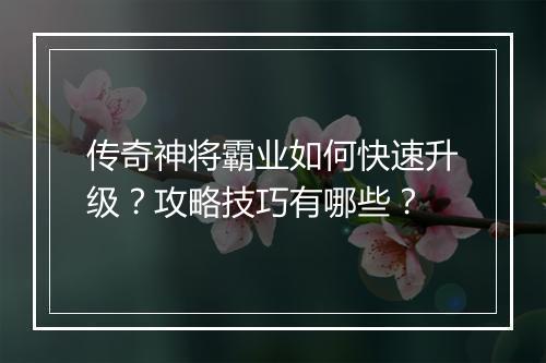 传奇神将霸业如何快速升级？攻略技巧有哪些？