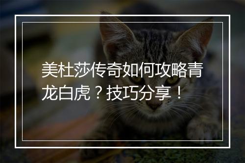 美杜莎传奇如何攻略青龙白虎？技巧分享！