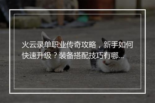 火云录单职业传奇攻略，新手如何快速升级？装备搭配技巧有哪些？