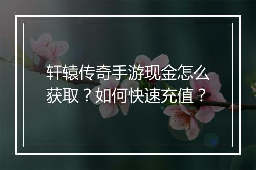 轩辕传奇手游现金怎么获取？如何快速充值？