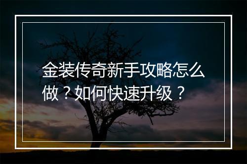 金装传奇新手攻略怎么做？如何快速升级？