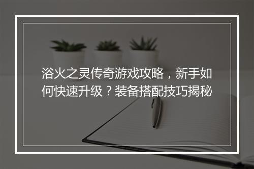 浴火之灵传奇游戏攻略，新手如何快速升级？装备搭配技巧揭秘