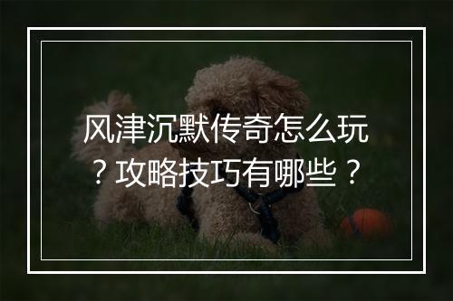风津沉默传奇怎么玩？攻略技巧有哪些？