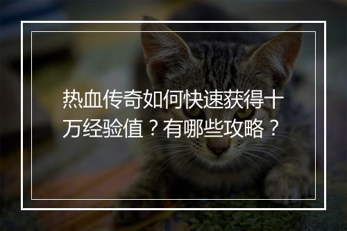 热血传奇如何快速获得十万经验值？有哪些攻略？