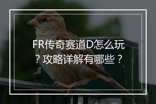 FR传奇赛道D怎么玩？攻略详解有哪些？