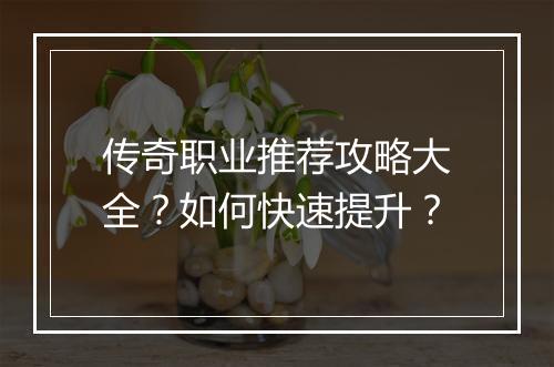 传奇职业推荐攻略大全？如何快速提升？