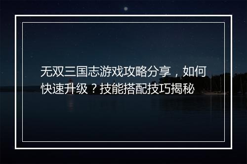 无双三国志游戏攻略分享，如何快速升级？技能搭配技巧揭秘