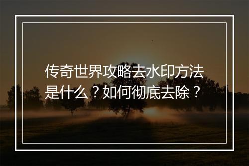 传奇世界攻略去水印方法是什么？如何彻底去除？