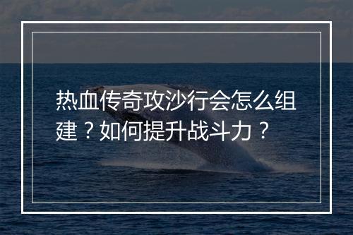 热血传奇攻沙行会怎么组建？如何提升战斗力？