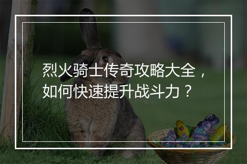 烈火骑士传奇攻略大全，如何快速提升战斗力？