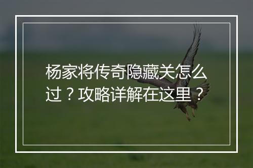杨家将传奇隐藏关怎么过？攻略详解在这里？