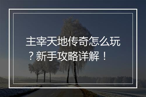 主宰天地传奇怎么玩？新手攻略详解！