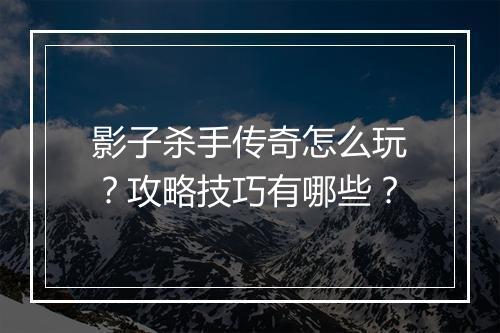 影子杀手传奇怎么玩？攻略技巧有哪些？
