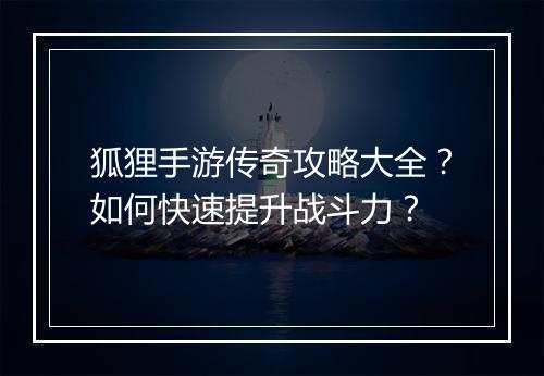 狐狸手游传奇攻略大全？如何快速提升战斗力？