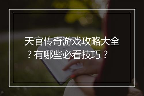 天官传奇游戏攻略大全？有哪些必看技巧？