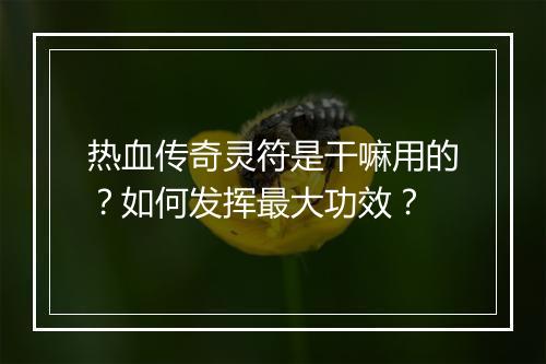 热血传奇灵符是干嘛用的？如何发挥最大功效？
