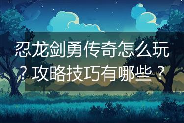 忍龙剑勇传奇怎么玩？攻略技巧有哪些？