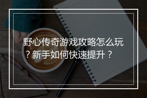 野心传奇游戏攻略怎么玩？新手如何快速提升？