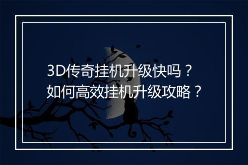 3D传奇挂机升级快吗？如何高效挂机升级攻略？