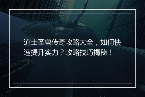 道士圣兽传奇攻略大全，如何快速提升实力？攻略技巧揭秘！